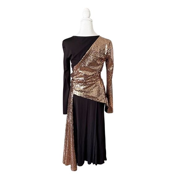 Prabal Gurung Sequin Wrap Midi Dress 4 Gold Black NWT - Picture 7 of 15